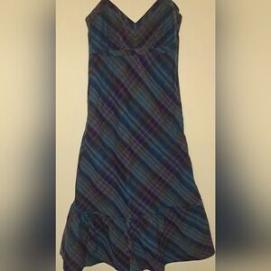 Esprit Plaid Spaghetti Strap Midi Dress Teal Blue Purple